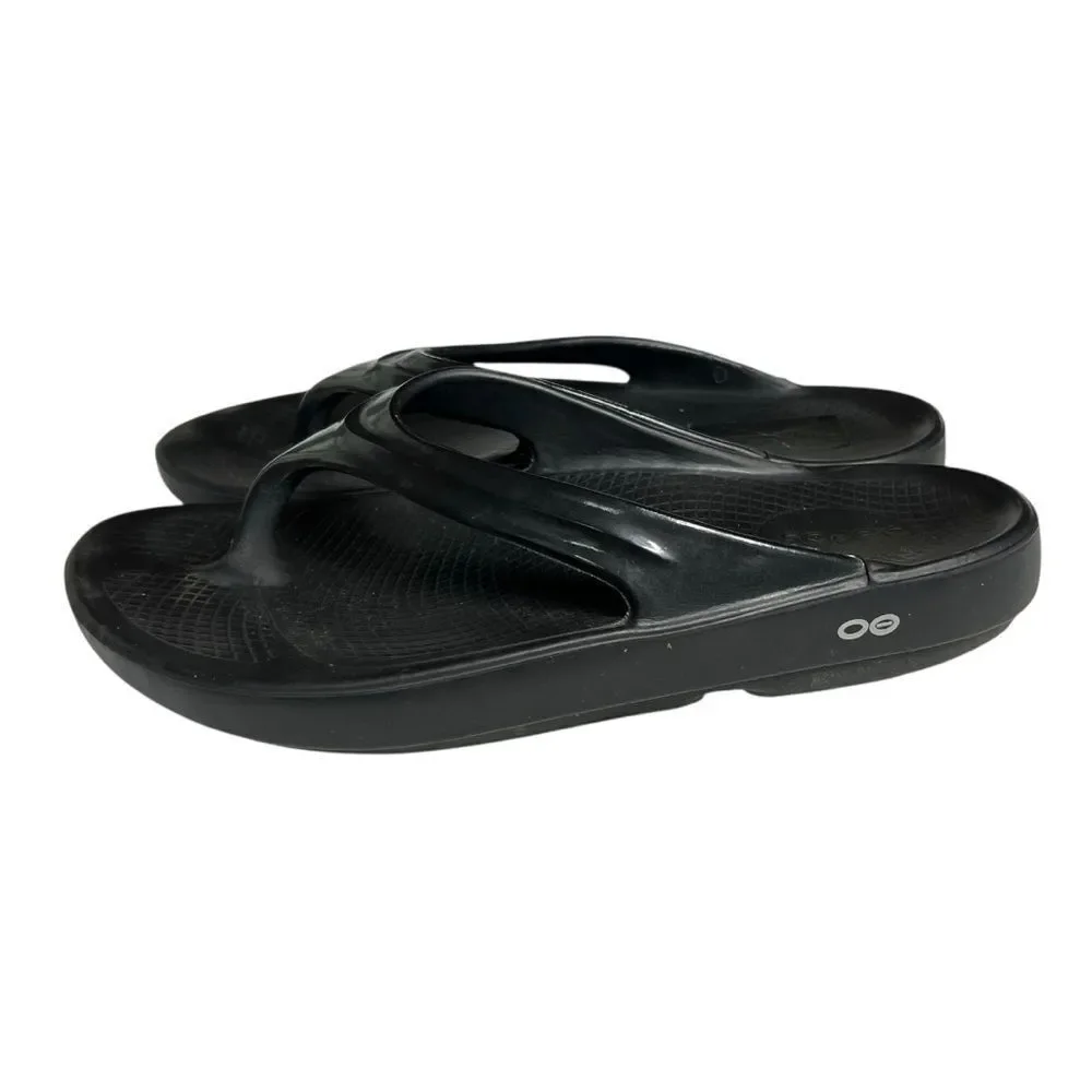 Oofos Women’s Black Oolala Recovery Thong Sandal Slide Size 11 US